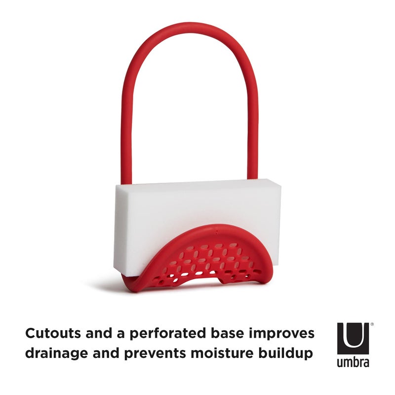 Umbra Sling Flexible Sponge Holder for Kitchen Sink, Customizable Non-Slip Caddy Organizer Also Holds Dish Scrub Brush or Dishcloth, Red - Image 3